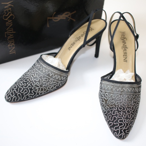 Yves Saint Laurent Sparkly Mesh Pointed Toe Heels - Picture 2 of 8
